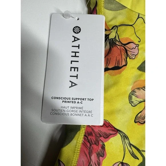 Athleta Conscious Support Iris Floral Yellow Racerback Athletic Top Small New - Picture 5 of 8